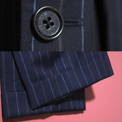 Etro Blue Multicolor Striped Lining Wool Silk Suit Size 44