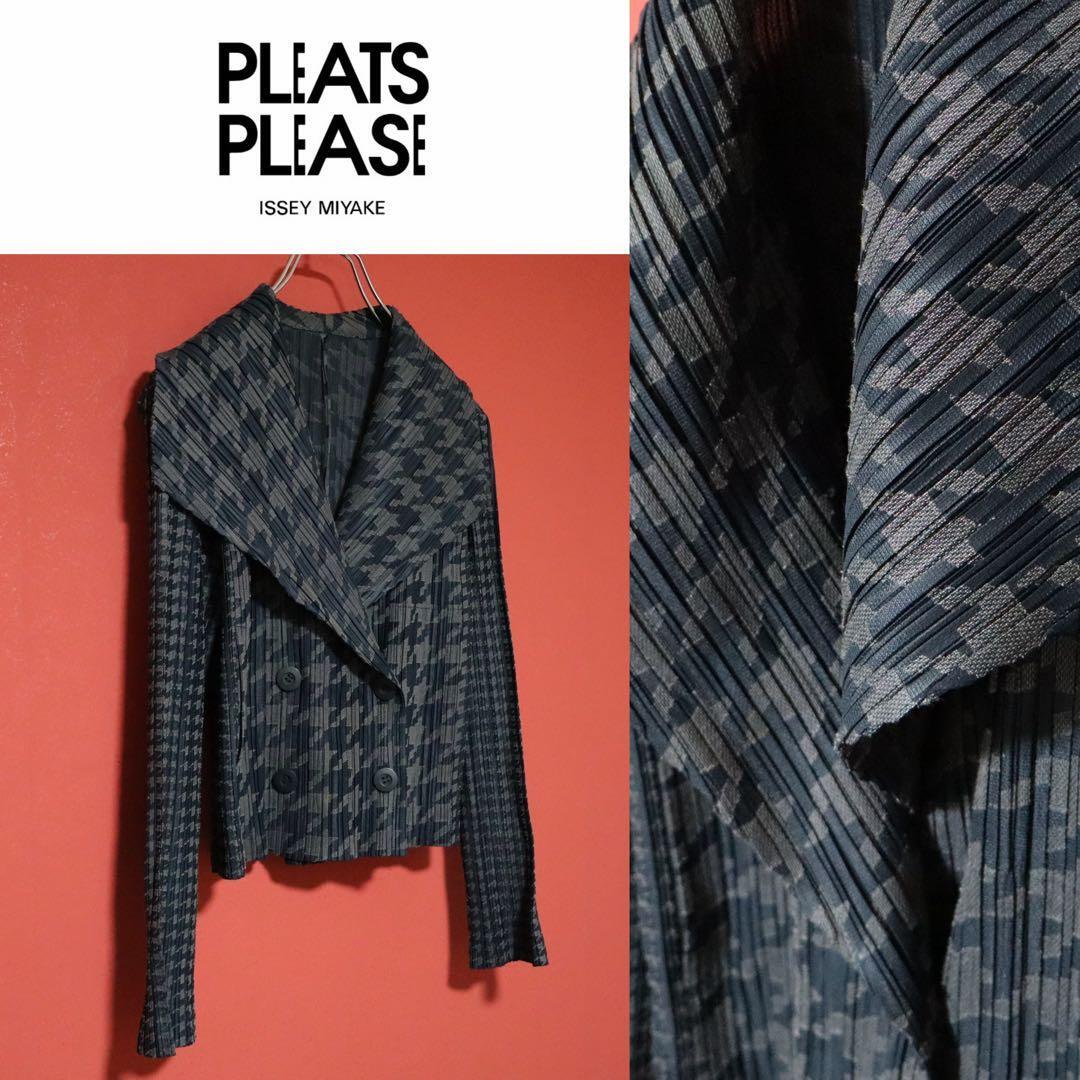 PLEATS PLEASE 15AW Gray Houndstooth Breasted P-Coat Size 3