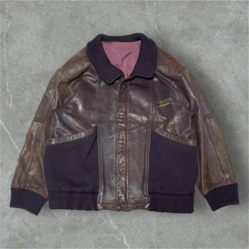 LANVIN Purple Leather Knit Blouson Size 48