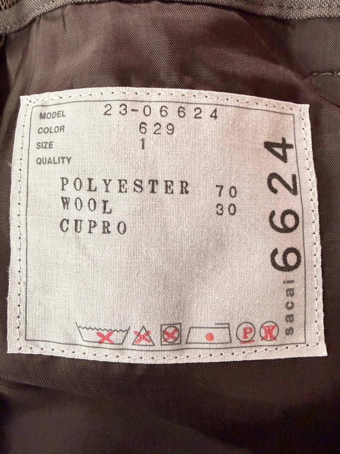 sacai AW23 Polyester Wool Curved Flare Pants Beige Size 1