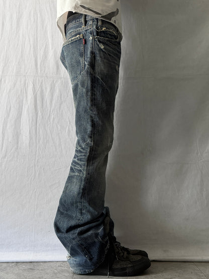BACK BONE Worn Indigo Flared Jeans