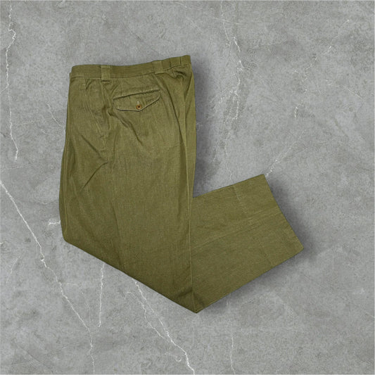 KENZO 90s Khaki Cotton Wool Two-Pleat Slacks Size 4