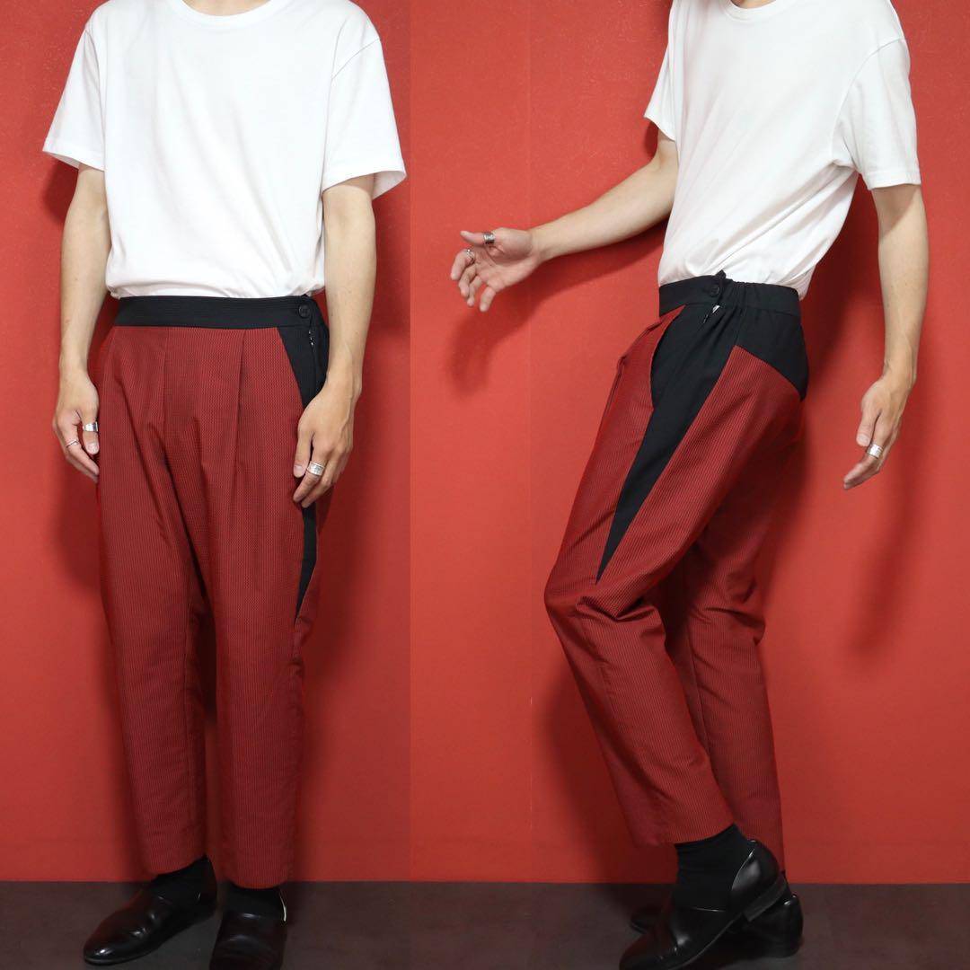 Issey Miyake Red Black 3D Zig Zag Tuck Pants