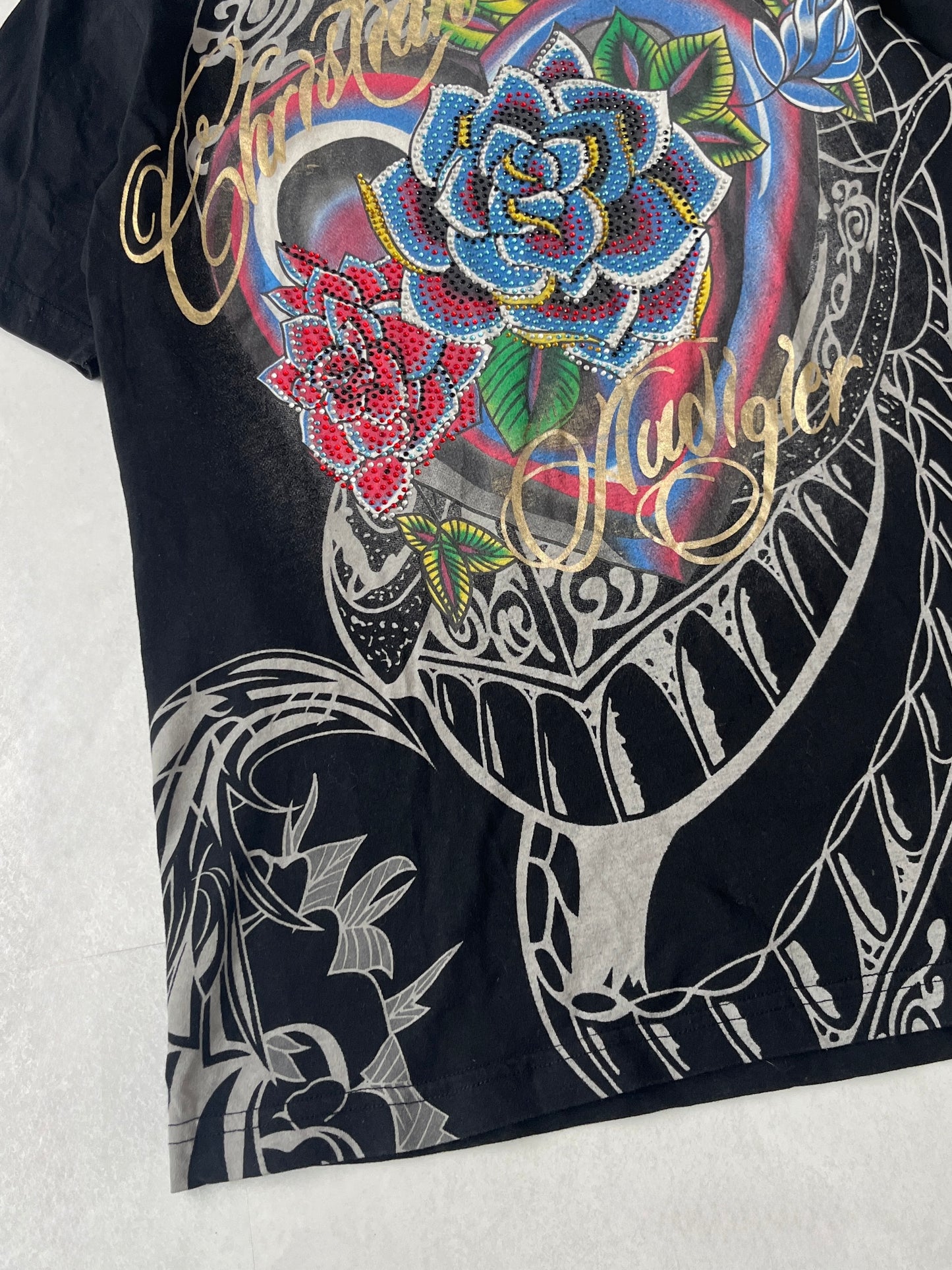 Christian Audigier Black Sequin T-Shirt Size M