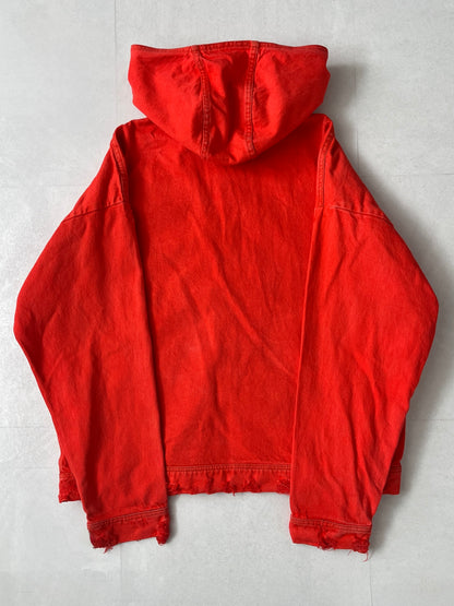 424 Red Damaged Zip Hoodie Size L