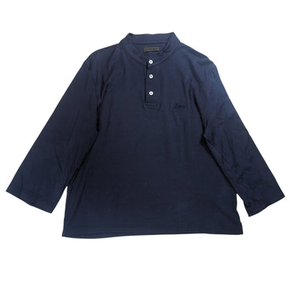 Loewe Logo Embroidered Cotton Henley Shirt Blue Size M