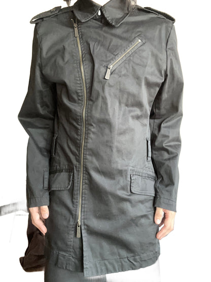 Vintage Black Slim-Fit Military Coat Size M