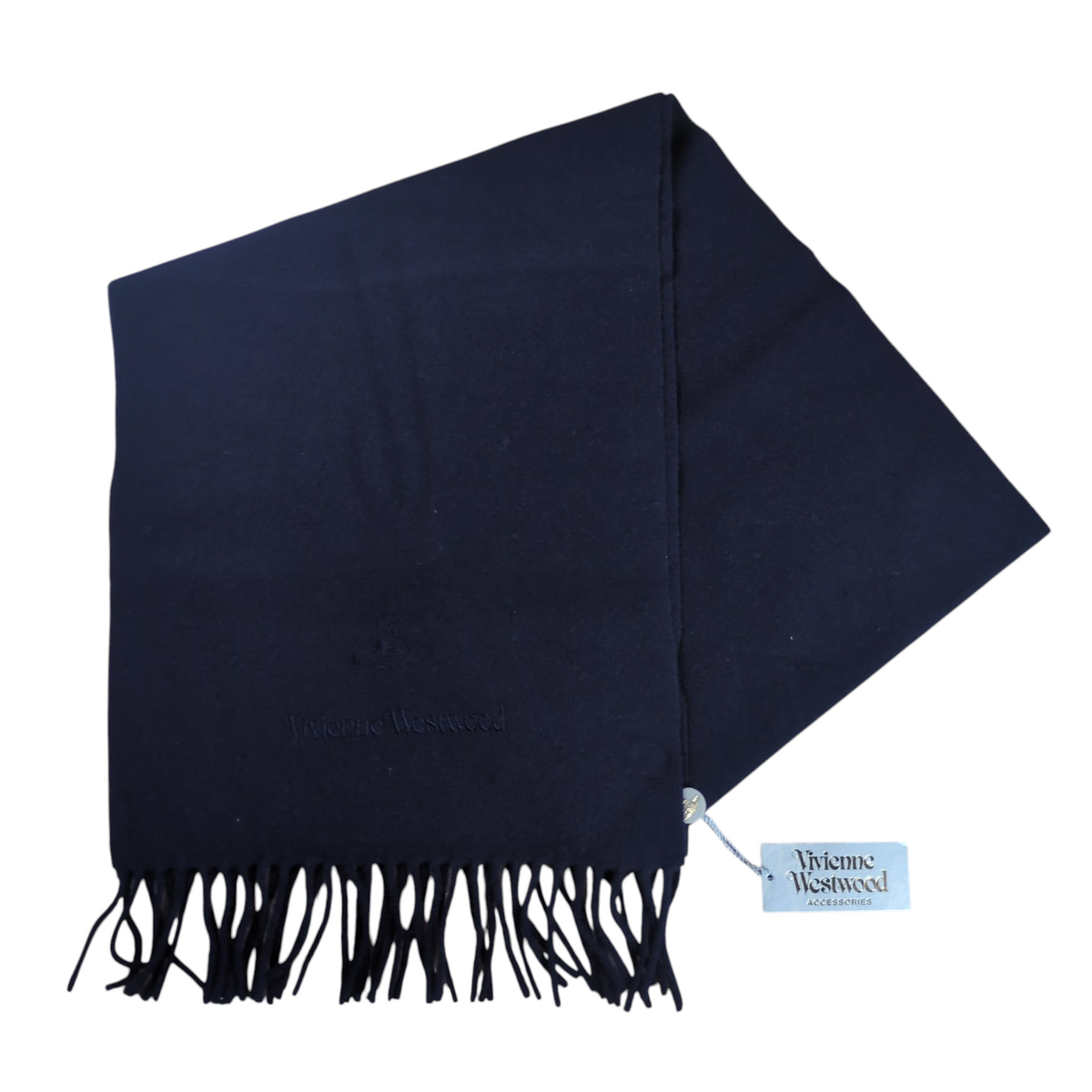 Vivienne Westwood Orb Logo Fringe Wool Scarf blue