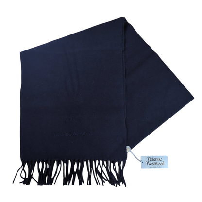 Vivienne Westwood Orb Logo Fringe Wool Scarf blue