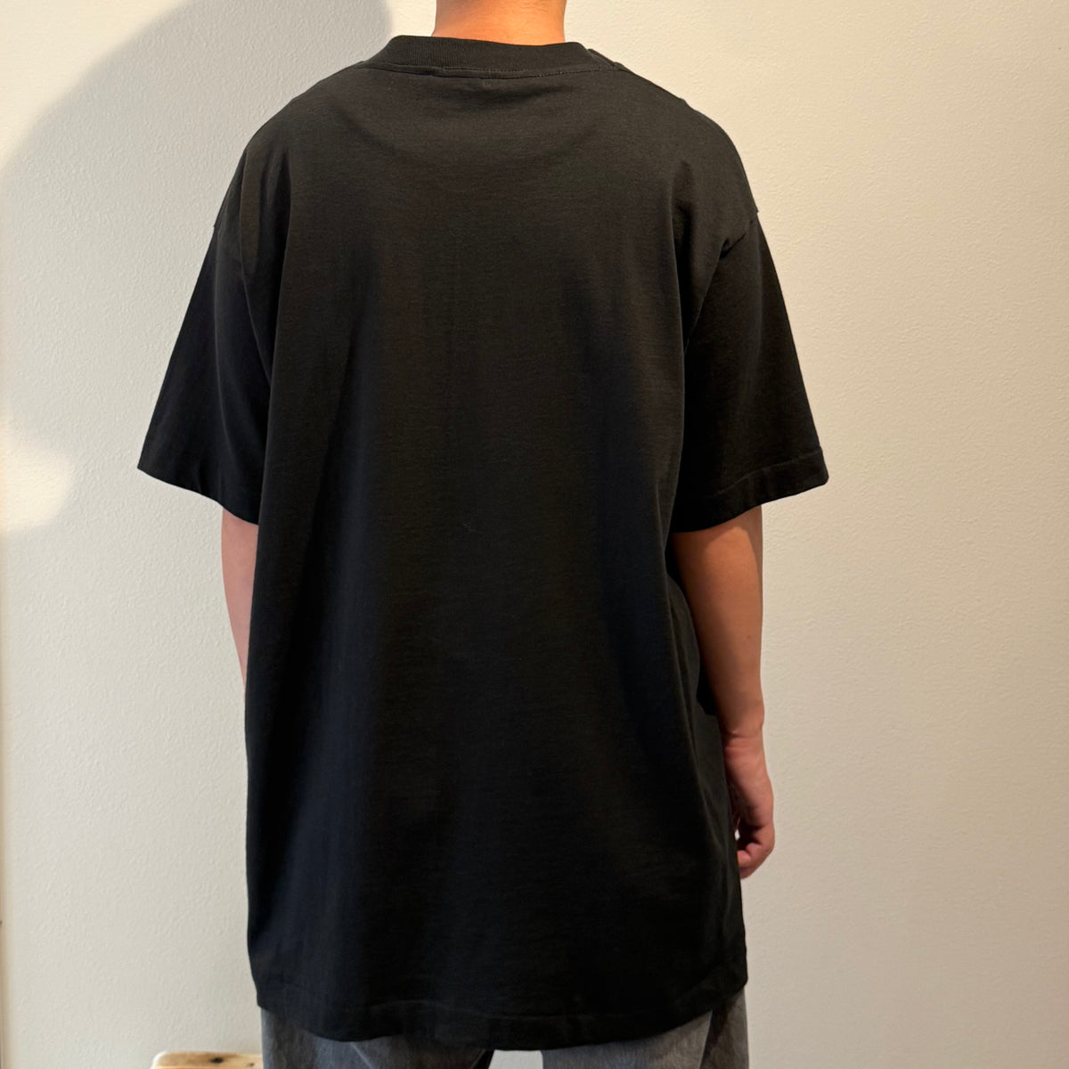 Vintage 90s Black Trip Smile Flock Print Cotton Size L