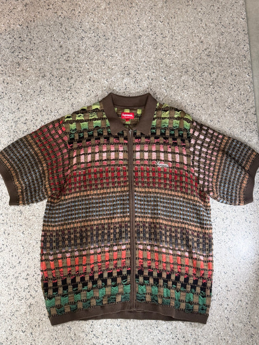 SUPREME 23SS Gradient Grid Zip Up Polo Brown Size L