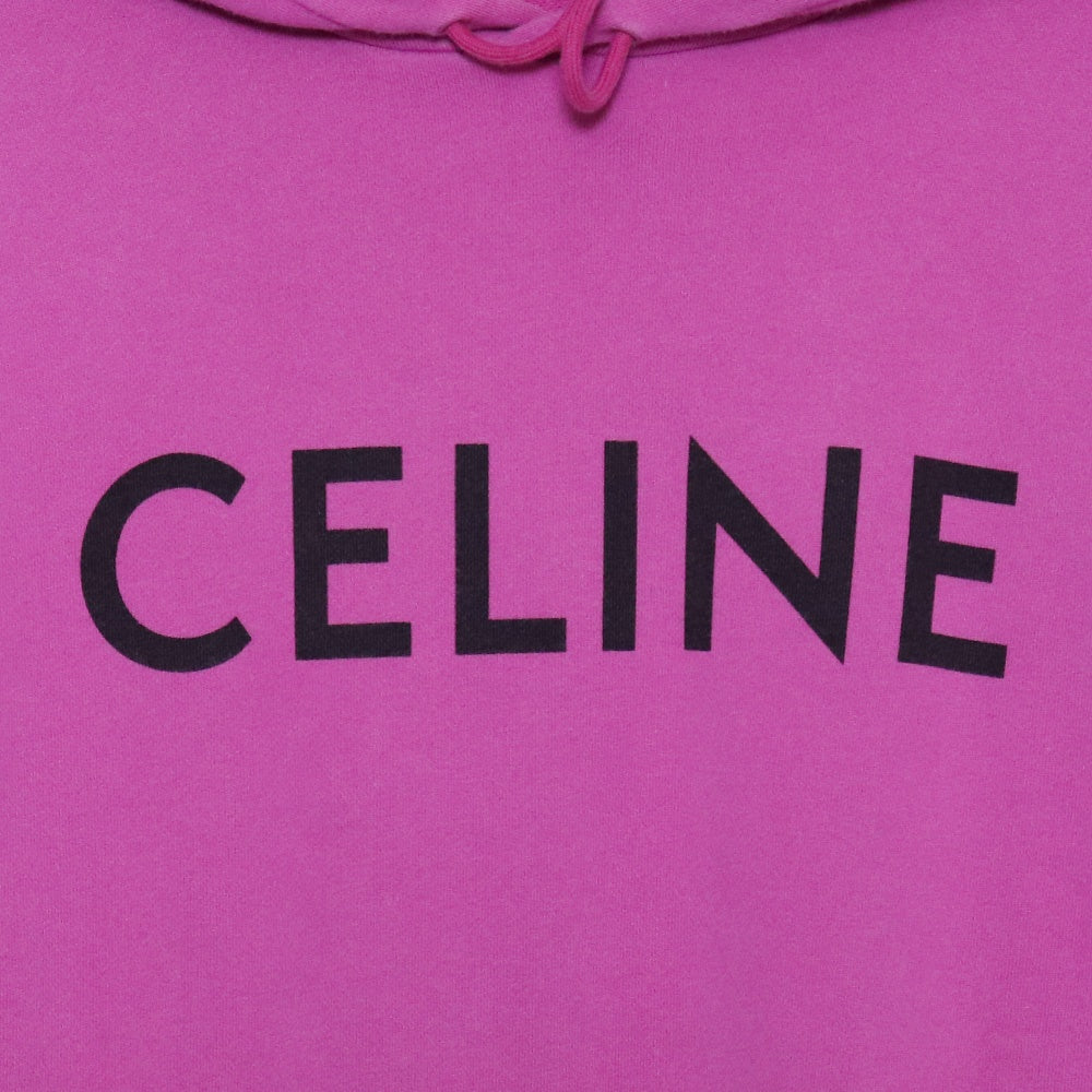 CELINE 21SS Pink Loose Cotton Logo Print Hoodie Size L