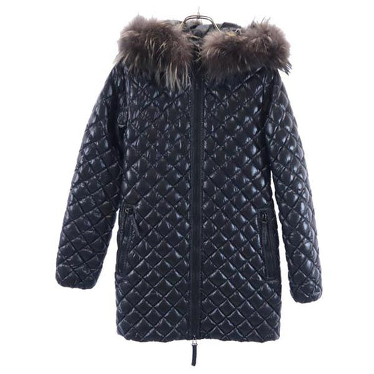 DUVETICA Quilted Down Jacket Real Fur Black Size 38