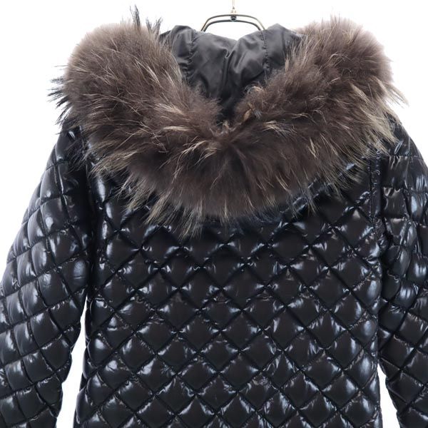 DUVETICA Quilted Down Jacket Real Fur Black Size 38