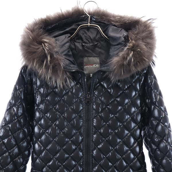 DUVETICA Quilted Down Jacket Real Fur Black Size 38