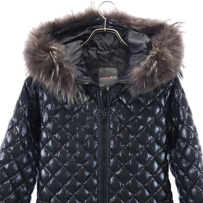 DUVETICA Quilted Down Jacket Real Fur Black Size 38