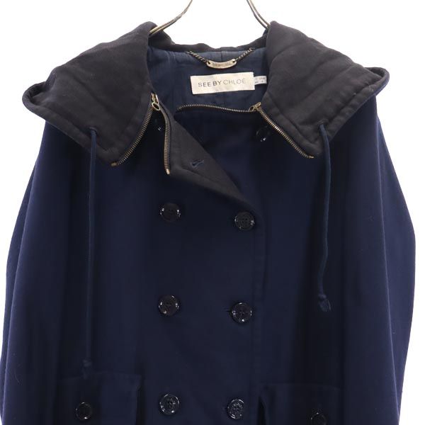 SEE BY CHLOE Padded Hooded Wool Coat Navy Blue Size 4