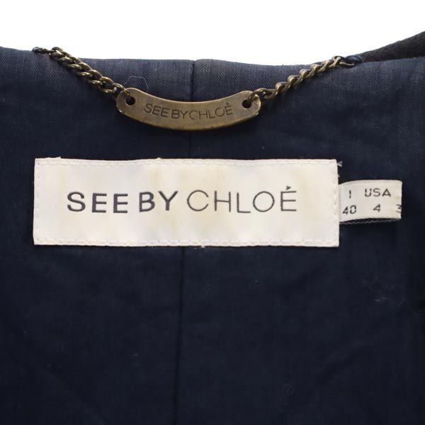 SEE BY CHLOE Padded Hooded Wool Coat Navy Blue Size 4