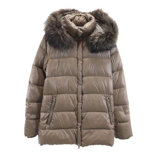 DUVETICA Hooded Fur Down Jacket Brown Size 40