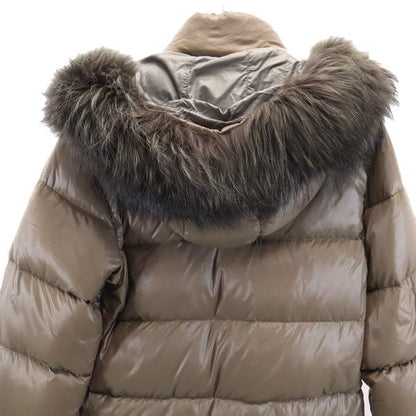 DUVETICA Hooded Fur Down Jacket Brown Size 40