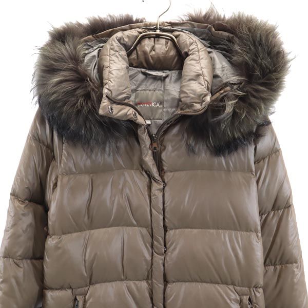 DUVETICA Hooded Fur Down Jacket Brown Size 40