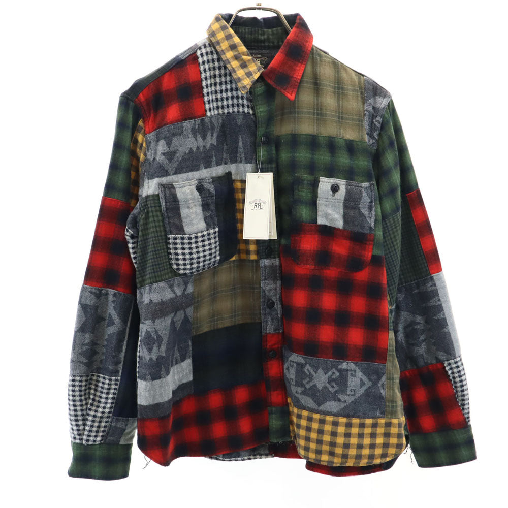 RRL Plaid Patchwork Flannel Shirt Khaki Size JP 3