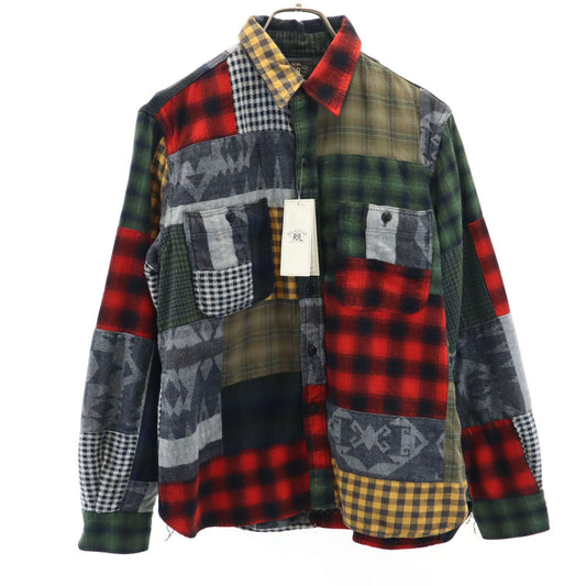 RRL Plaid Patchwork Flannel Shirt Khaki Size JP 3