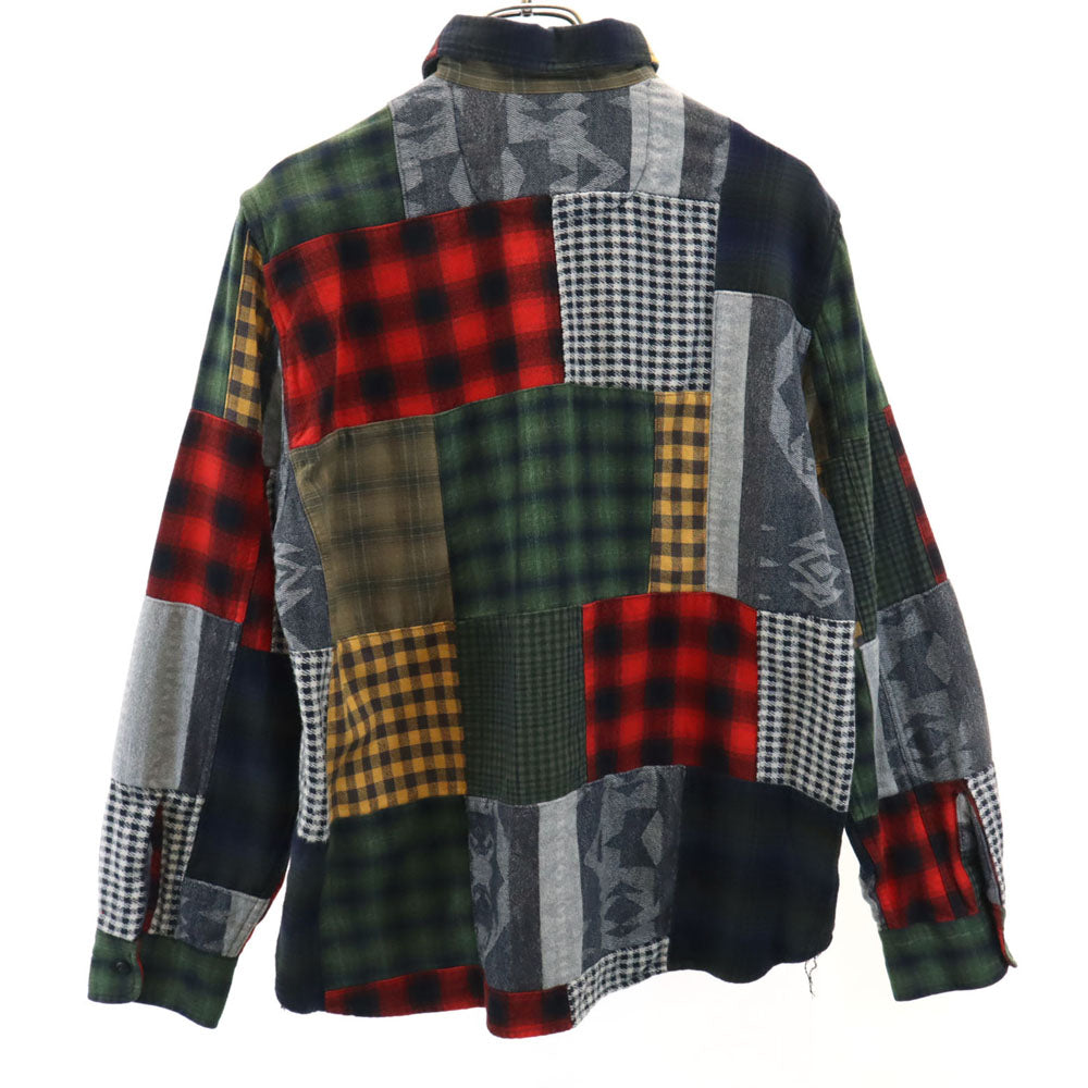 RRL Plaid Patchwork Flannel Shirt Khaki Size JP 3
