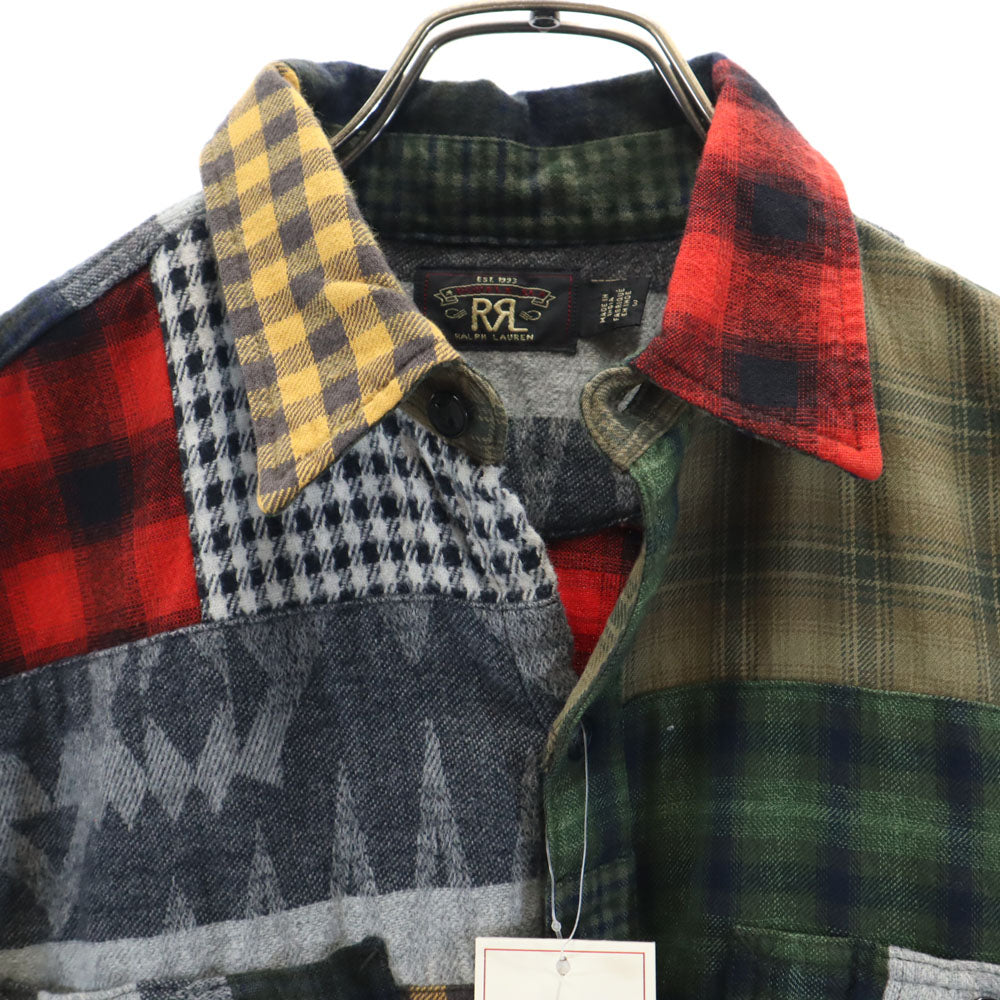 RRL Plaid Patchwork Flannel Shirt Khaki Size JP 3