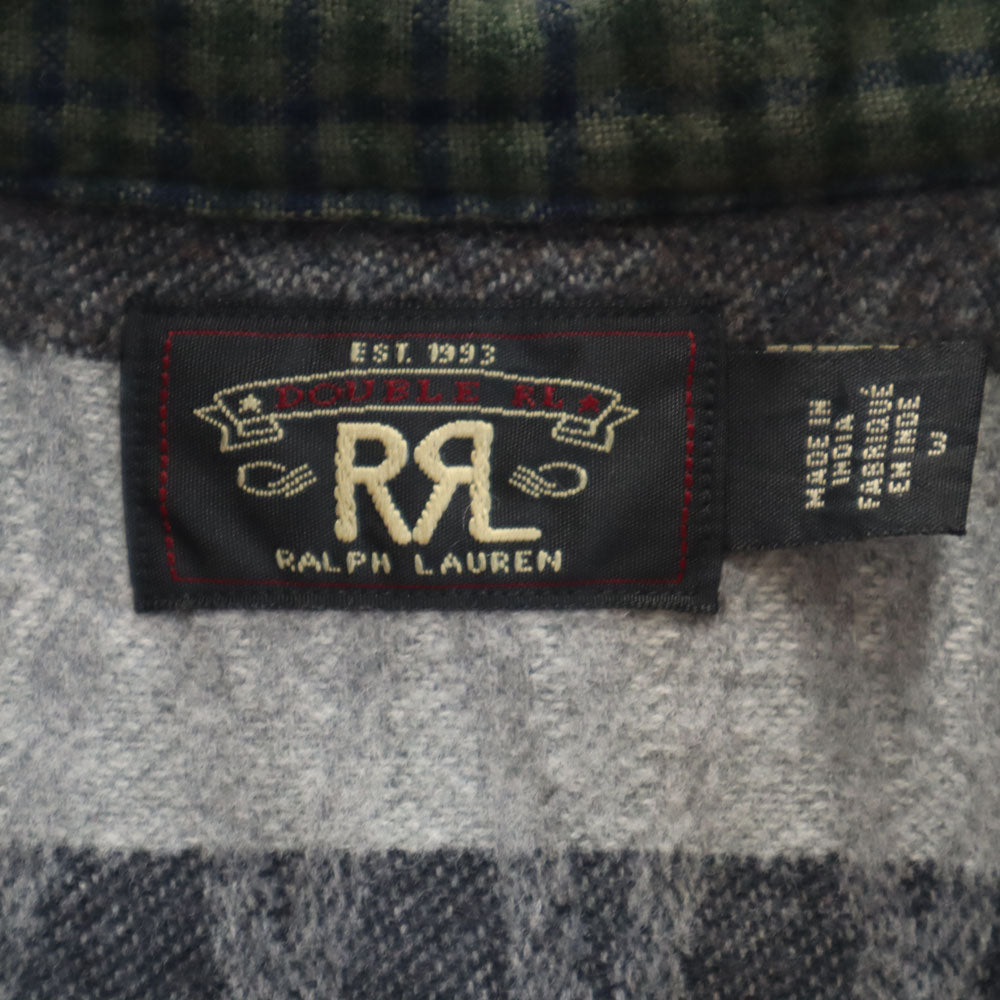RRL Plaid Patchwork Flannel Shirt Khaki Size JP 3