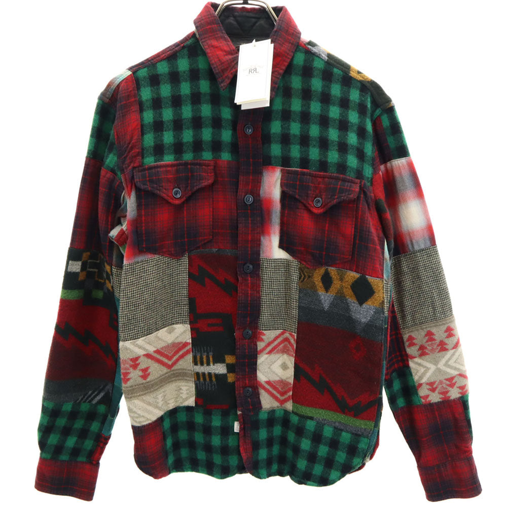 RRL Wool Blend Check Patchwork Long Sleeve Shirt Red Size XS