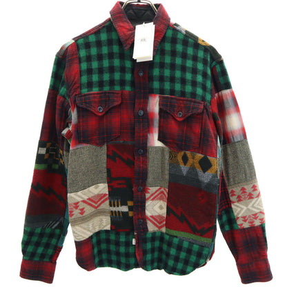 RRL Wool Blend Check Patchwork Long Sleeve Shirt Red Size XS