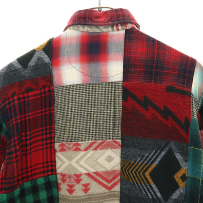 RRL Wool Blend Check Patchwork Long Sleeve Shirt Red Size XS