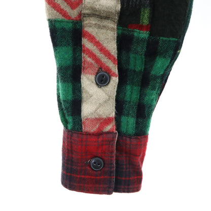 RRL Wool Blend Check Patchwork Long Sleeve Shirt Red Size XS