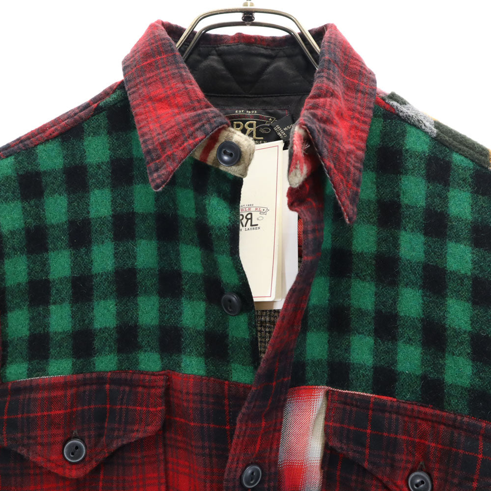 RRL Wool Blend Check Patchwork Long Sleeve Shirt Red Size XS