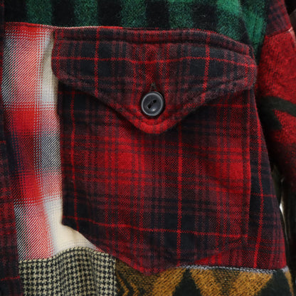RRL Wool Blend Check Patchwork Long Sleeve Shirt Red Size XS
