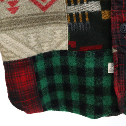 RRL Wool Blend Check Patchwork Long Sleeve Shirt Red Size XS