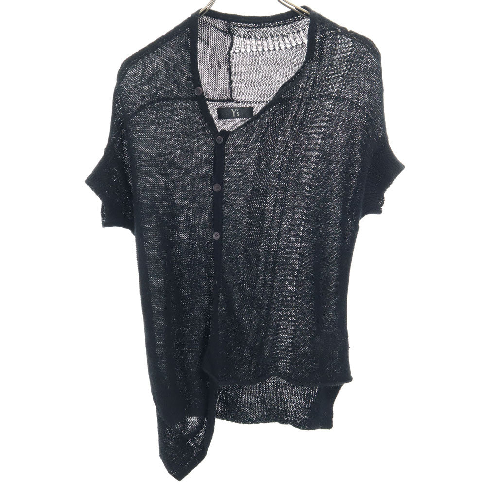 Y's Linen Blend Mesh Short Sleeve Cardigan Black Size M