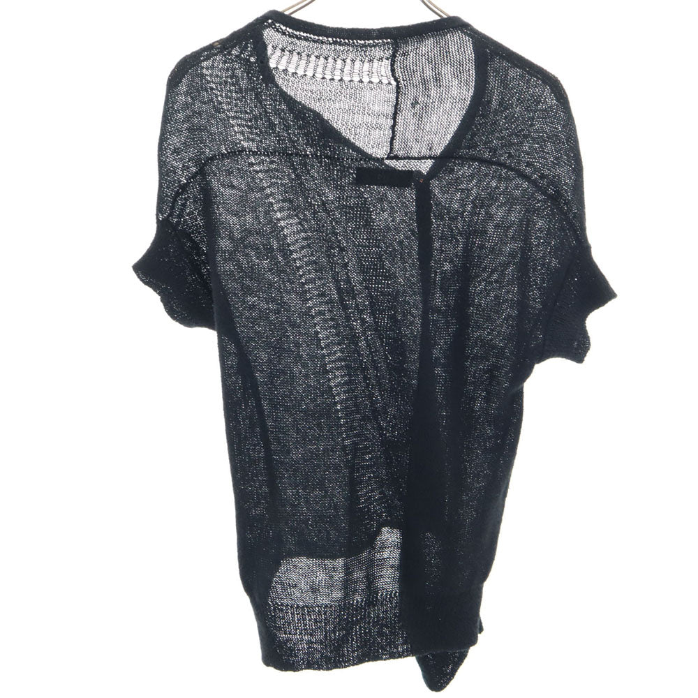 Y's Linen Blend Mesh Short Sleeve Cardigan Black Size M