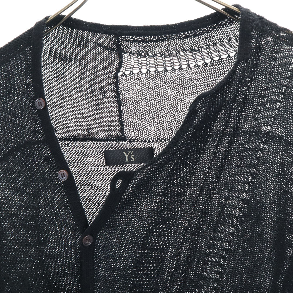 Y's Linen Blend Mesh Short Sleeve Cardigan Black Size M