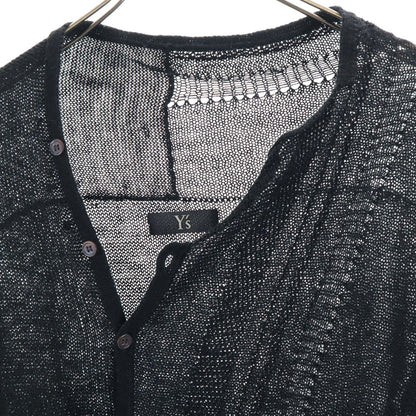 Y's Linen Blend Mesh Short Sleeve Cardigan Black Size M