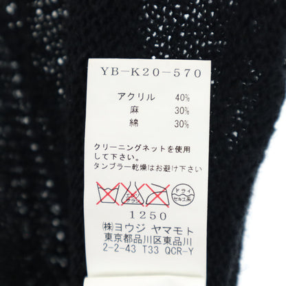 Y's Linen Blend Mesh Short Sleeve Cardigan Black Size M