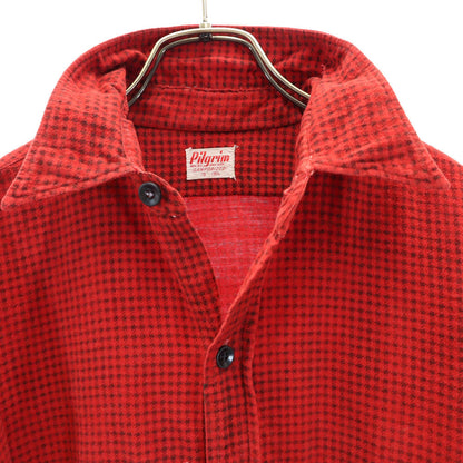 Pilgrim 40s 50s Red Houndstooth Flannel Shirt Size 15-15.5