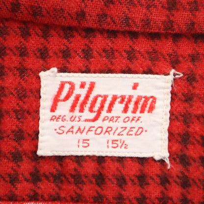 Pilgrim 40s 50s Red Houndstooth Flannel Shirt Size 15-15.5