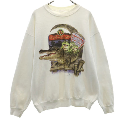 Hanes 90s Vintage Budweiser Frog Sweatshirt White Size L