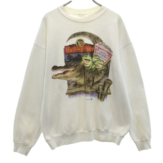 Hanes 90s Vintage Budweiser Frog Sweatshirt White Size L