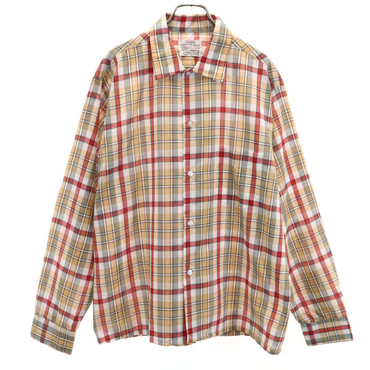 Darwin 60s Vintage Open Collar Check Shirt Beige Size L