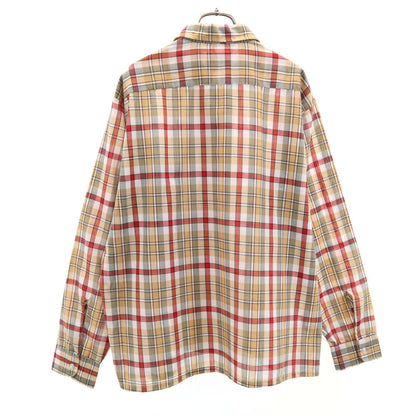 Darwin 60s Vintage Open Collar Check Shirt Beige Size L