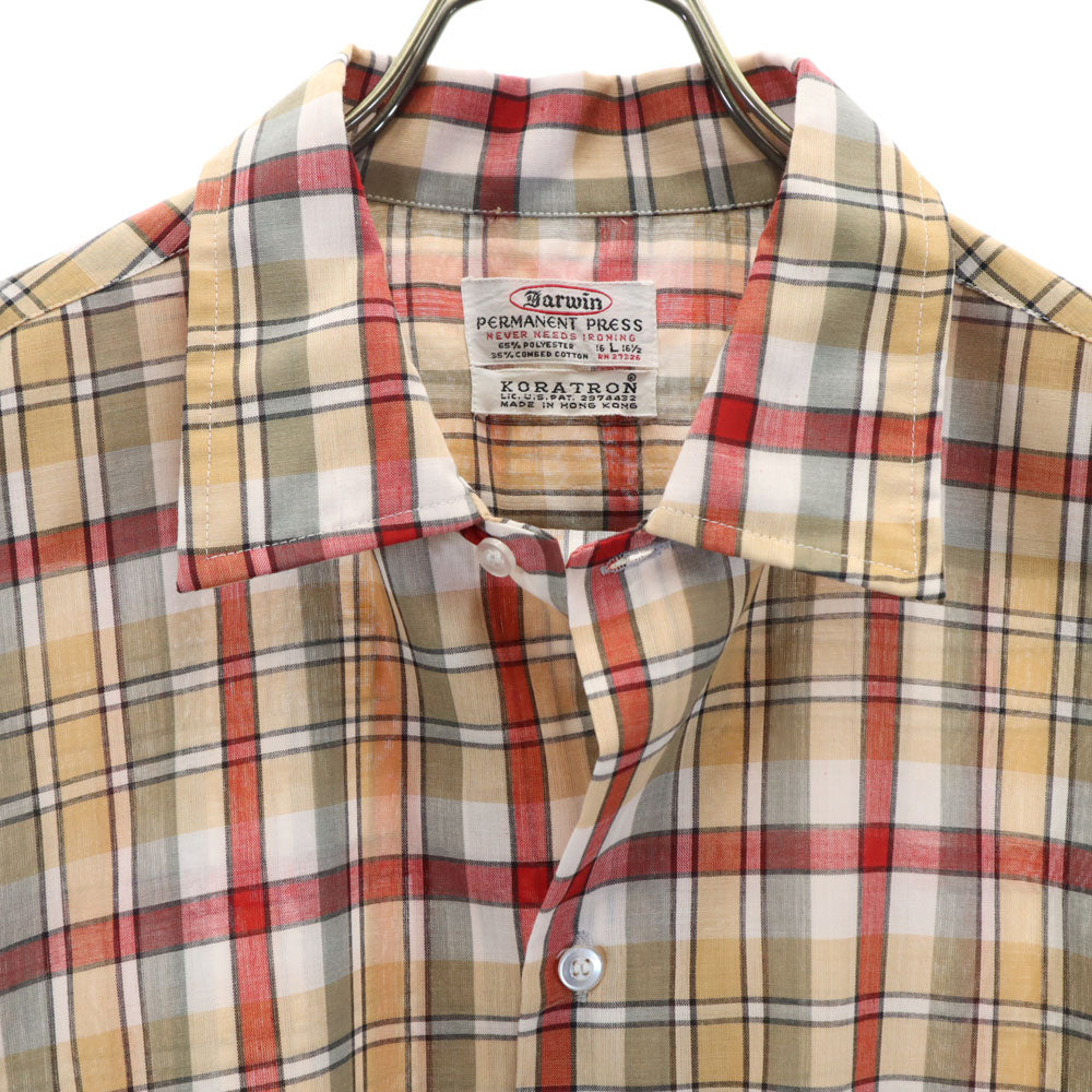 Darwin 60s Vintage Open Collar Check Shirt Beige Size L