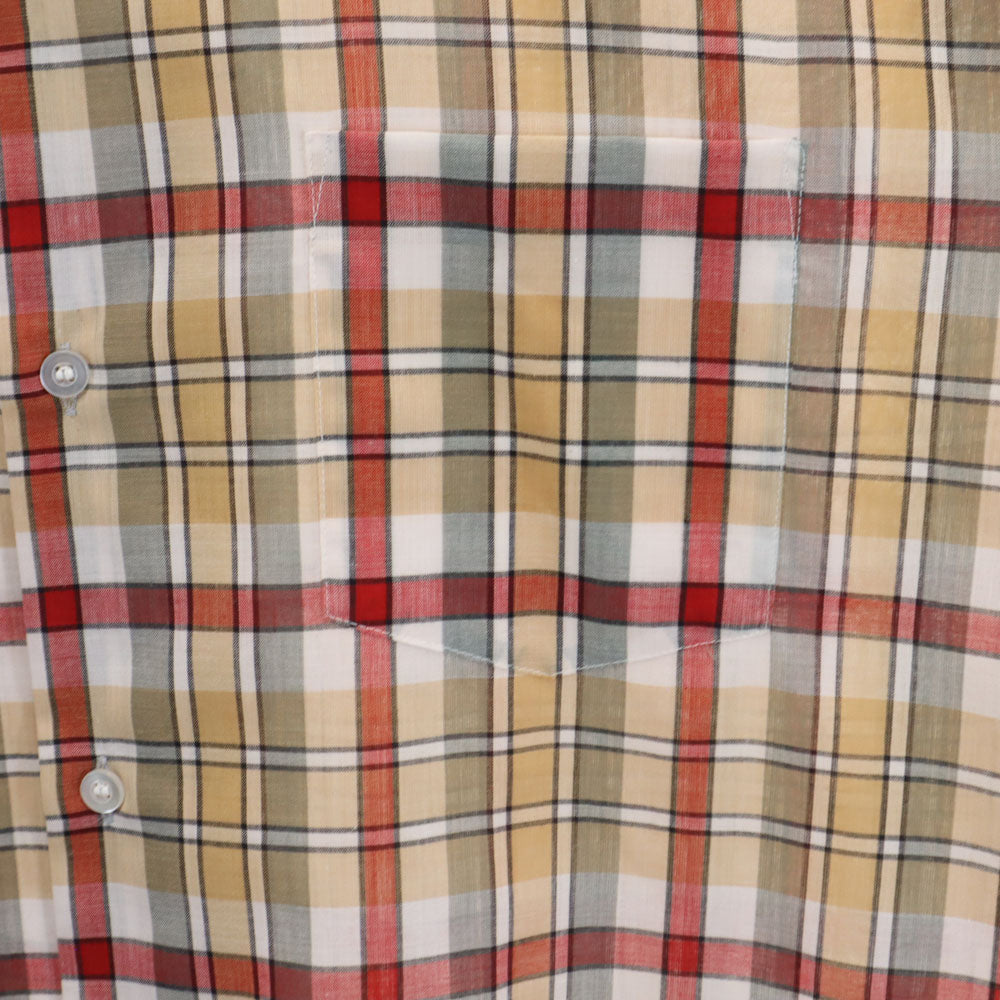 Darwin 60s Vintage Open Collar Check Shirt Beige Size L